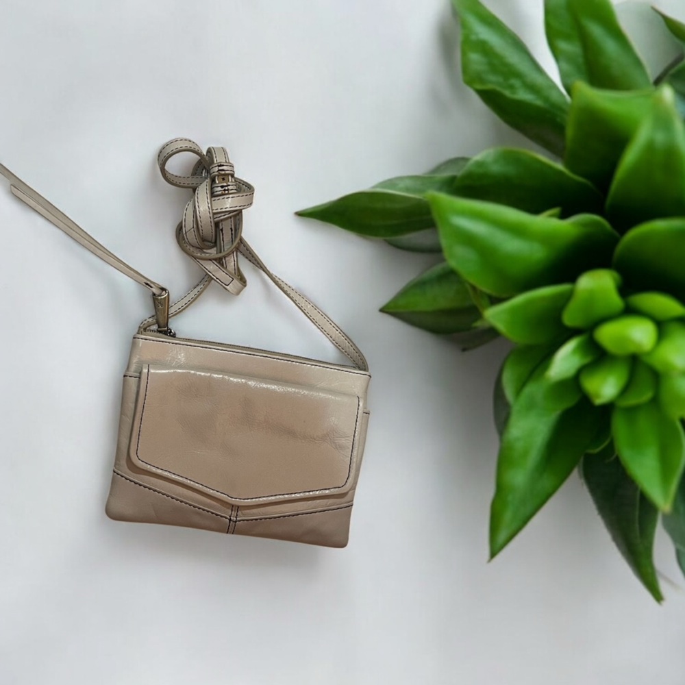 HOBO Taupe Patent Leather Crossbody Purse